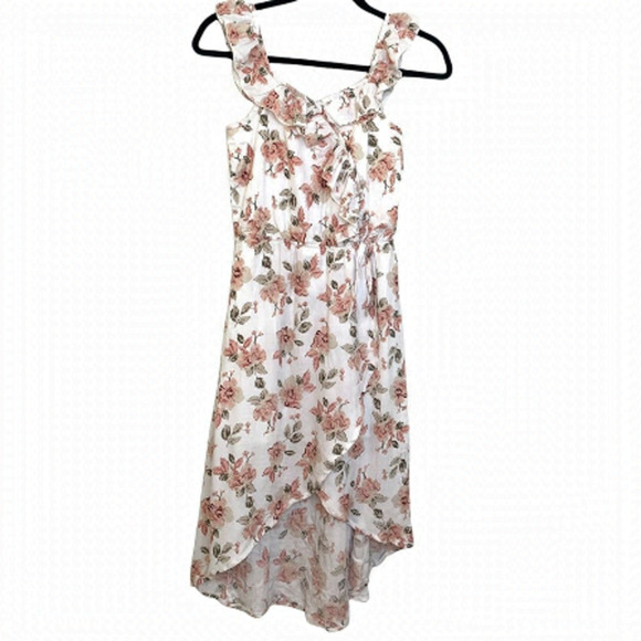 DEX Girls Floral Wrap Style High Low Midi Dress - Picture 1 of 10